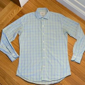Ledbury slim fit dress shirt 16.5 x 34/35 green blue gingham
